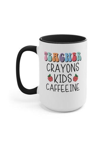 "Teacher Crayons Kids Caffeine " #1 - Two-Tone Coffee Mug 15oz